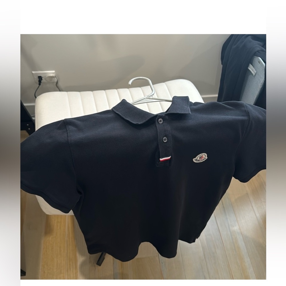 Moncler Black Polo Shirt with Tricolor Trim